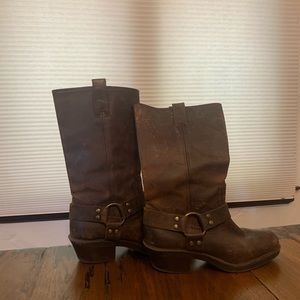 12.5” (including 1.75 inch heel) Leather Mossimo brown boot with buckles